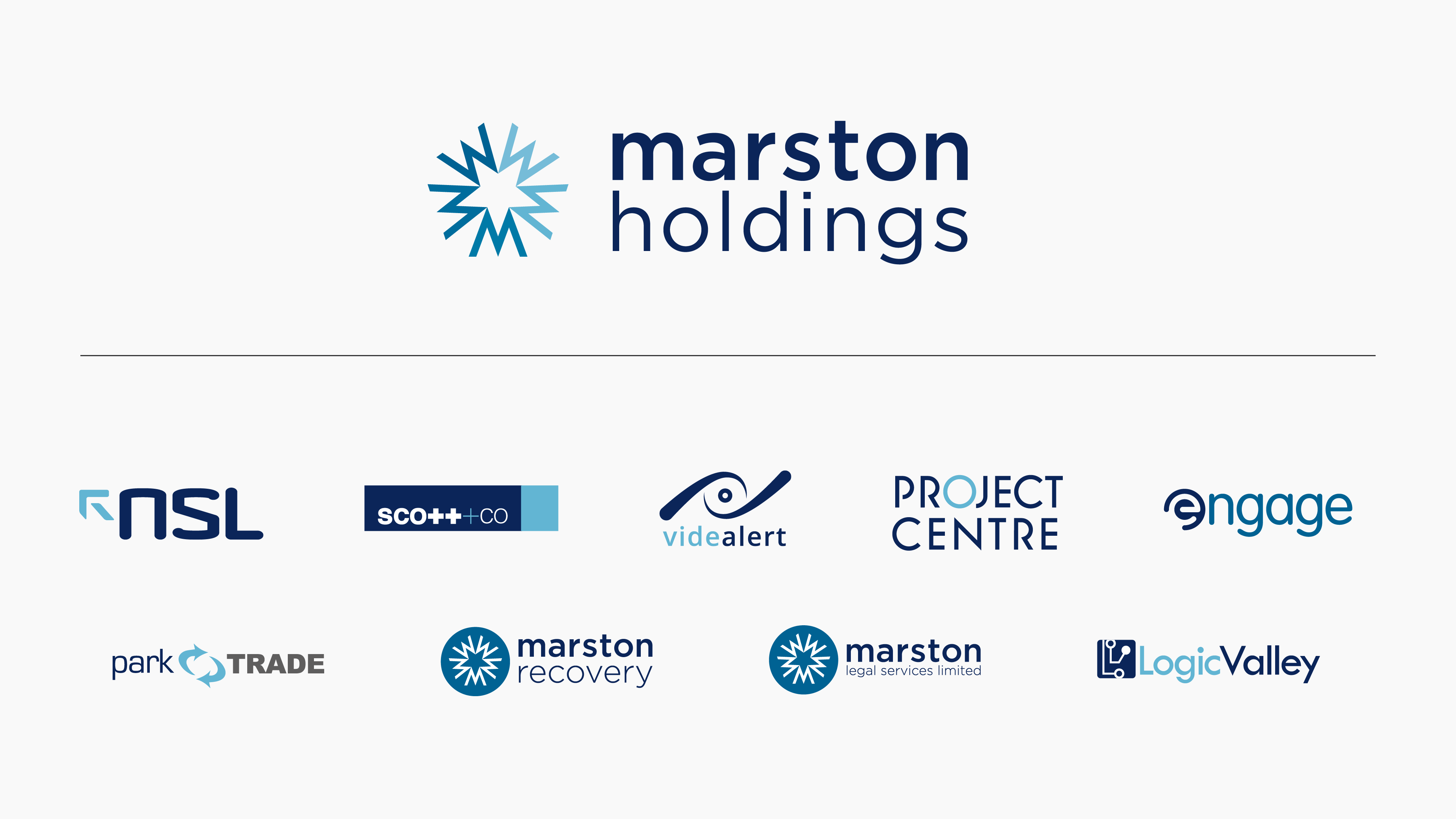 Marston holdings logo along with the logos of their acquired companies