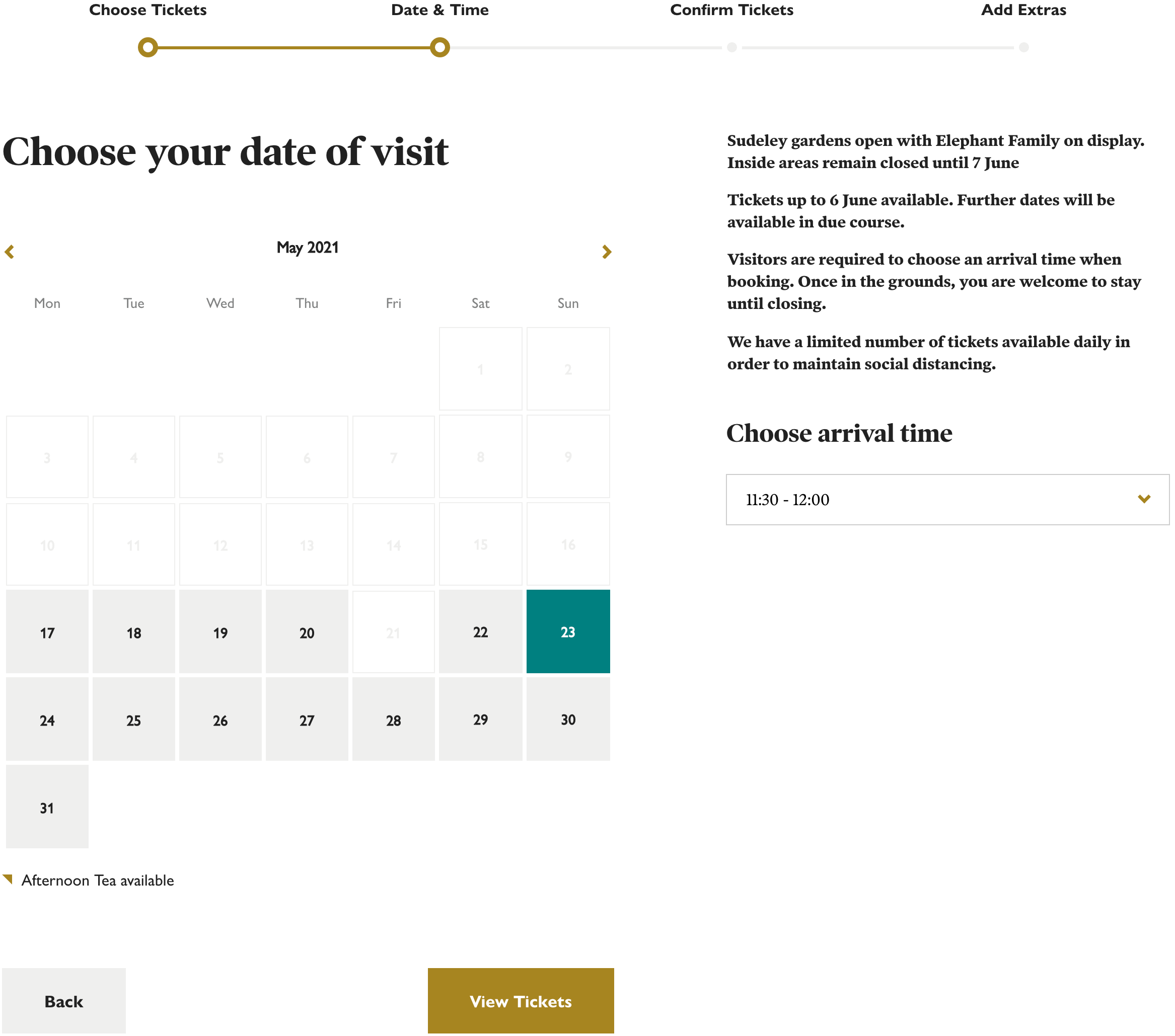 Screenshot showing date choosing step of ticket booking process