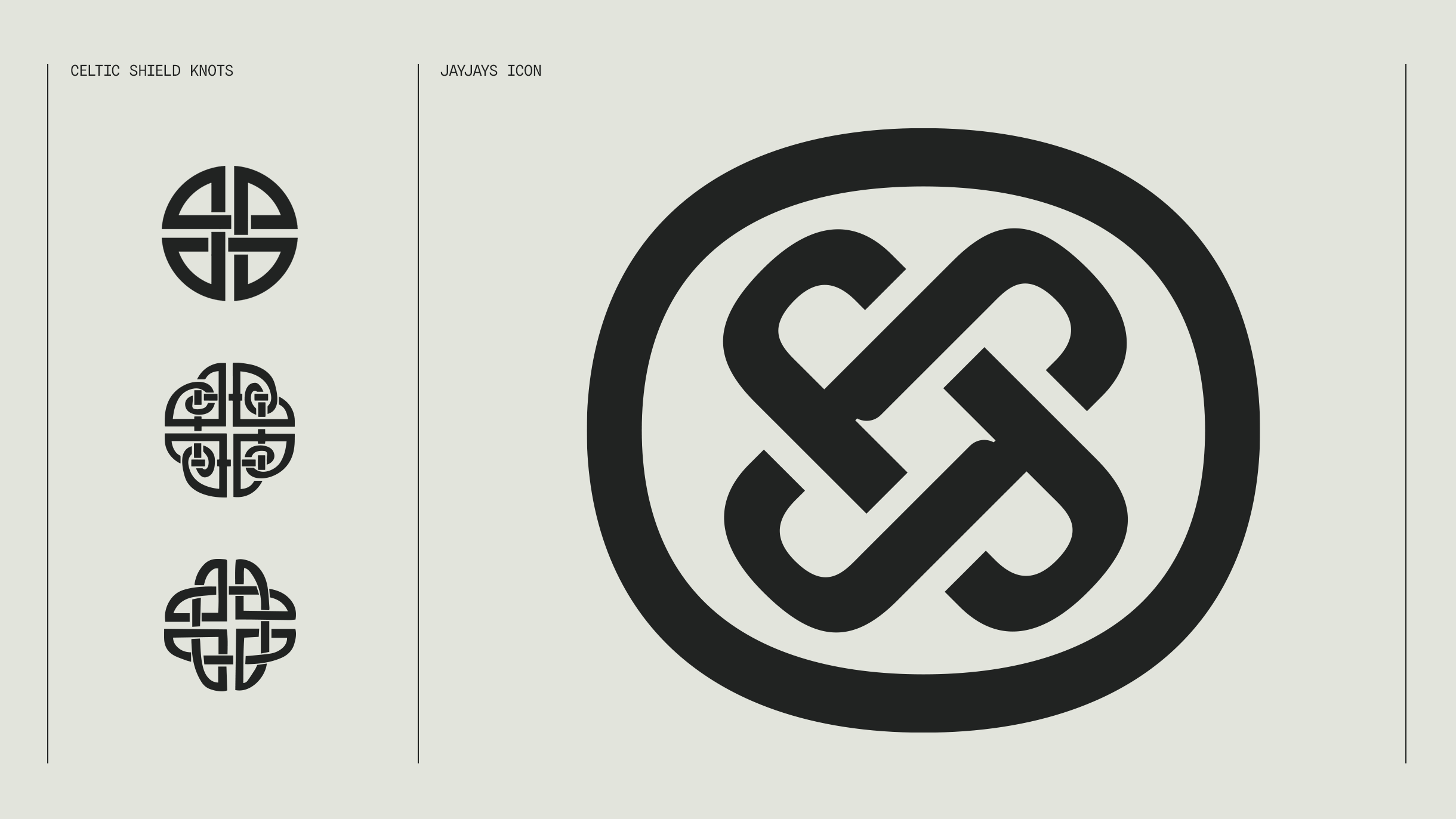 Three styles of Celtic shield knots next to the JayJays brand icon.