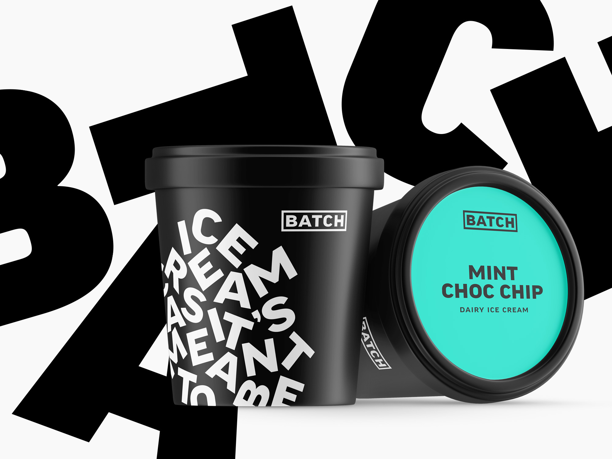 The word 'Batch' in jumbled letters and a branded ice cream pot