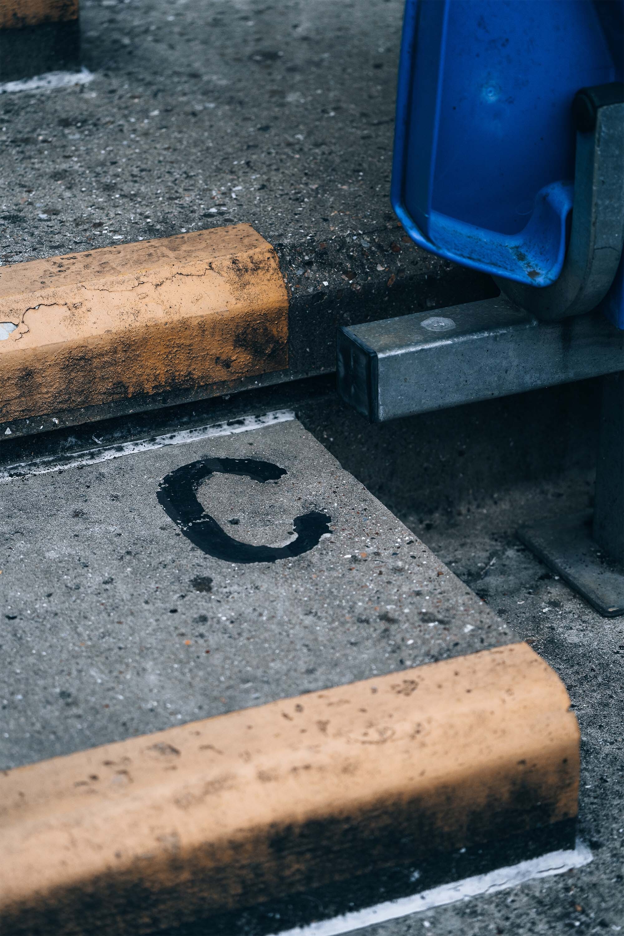 a close up of one of the steps in the stadium with the letter C