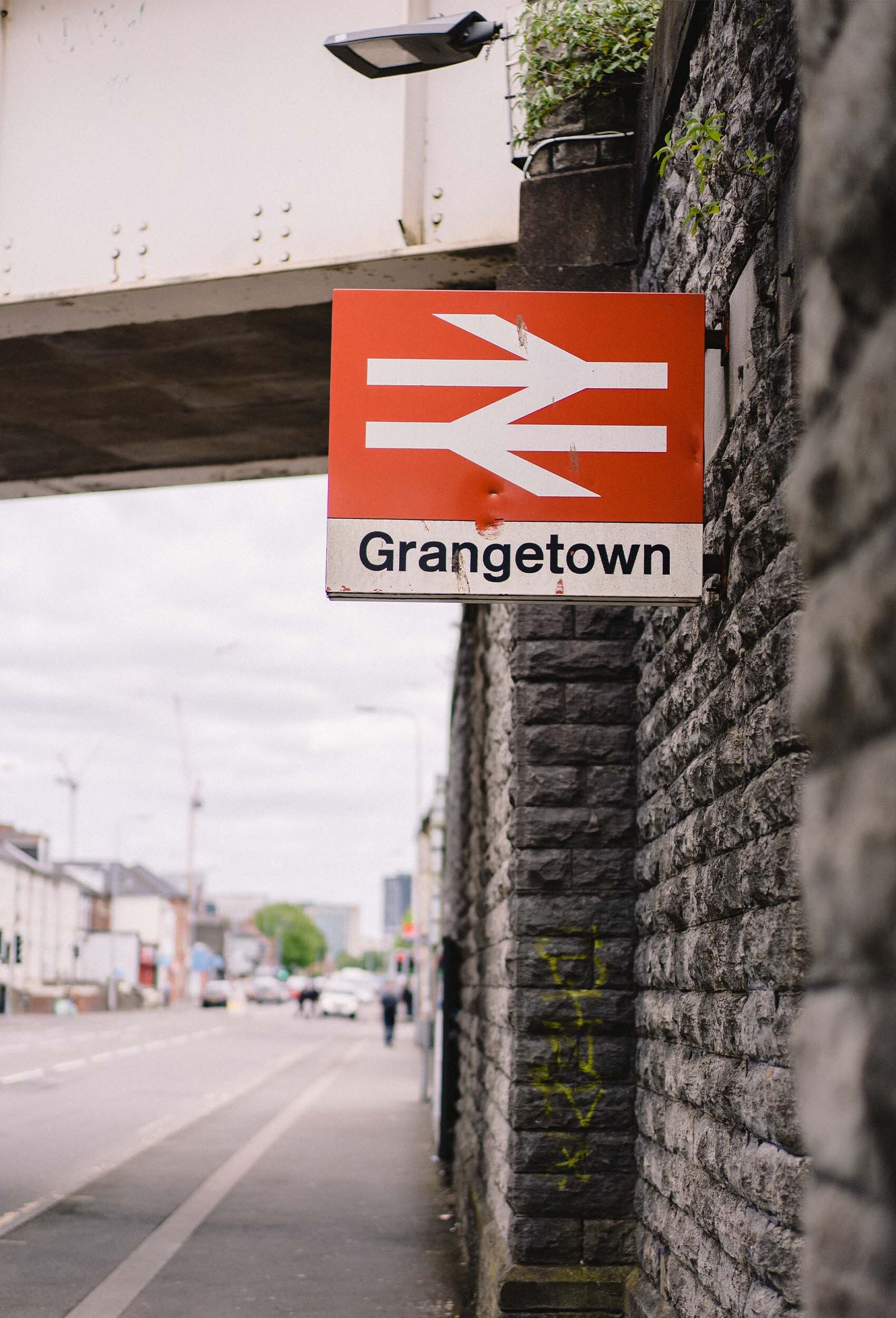 a photograph of grangetown station sign