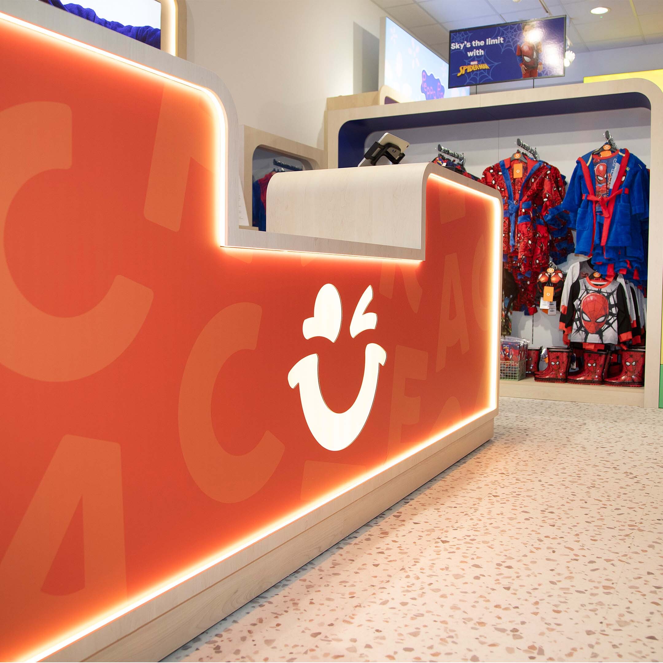 close up of brand mark on till