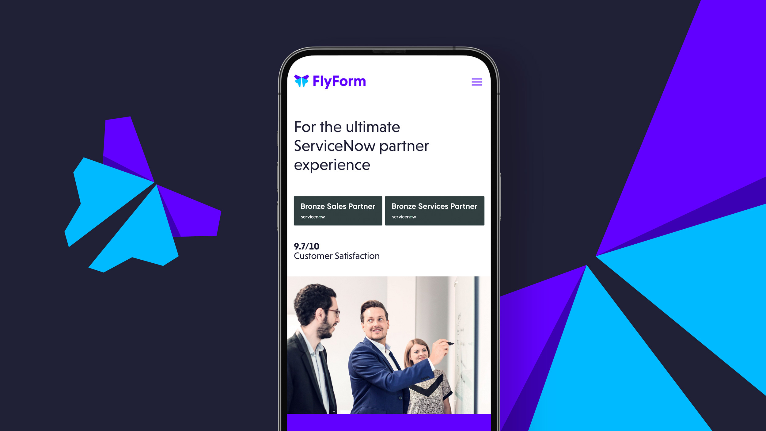 The FlyForm website, shown on a mobile device
