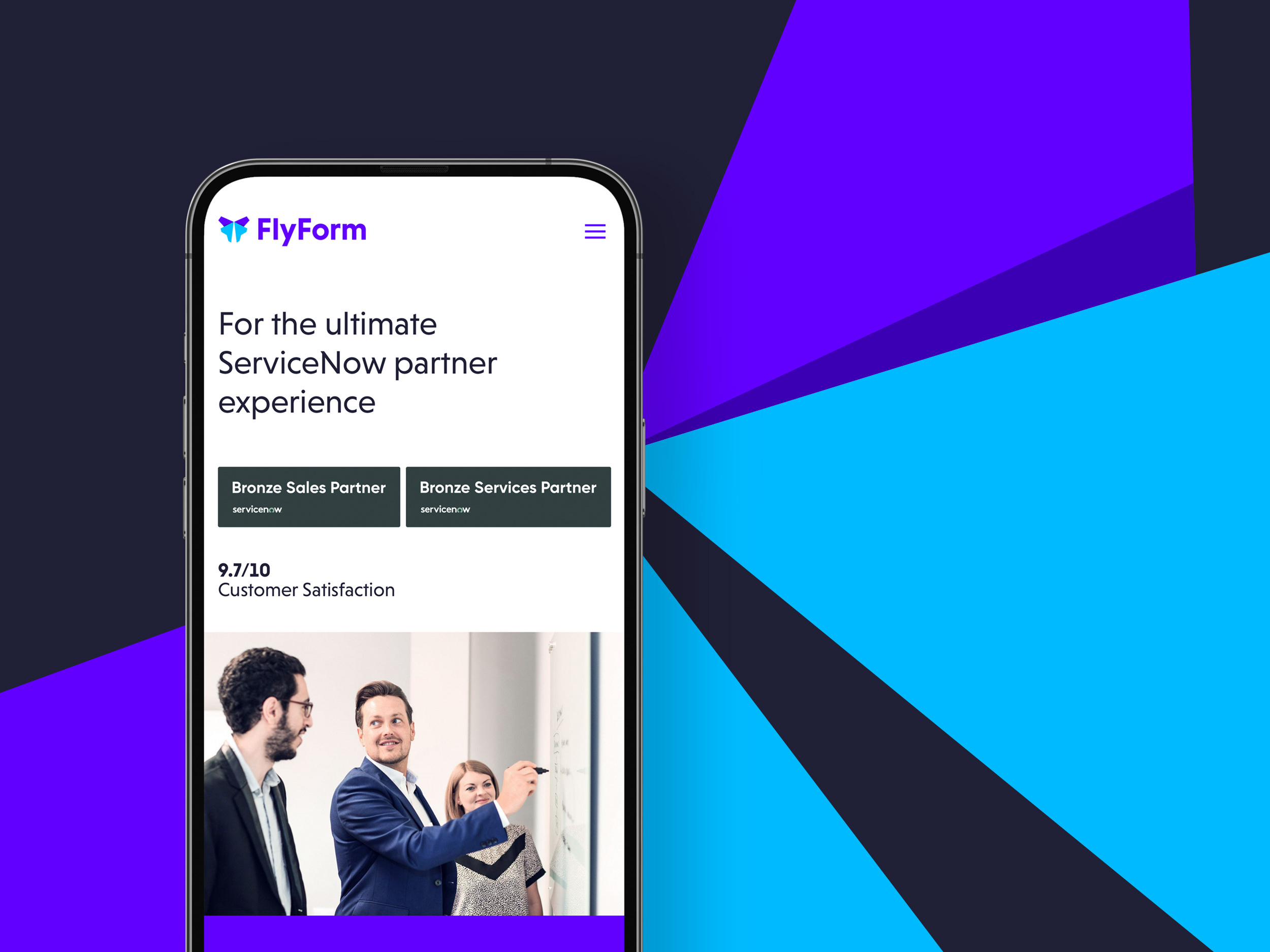 The FlyForm website, shown on a mobile device