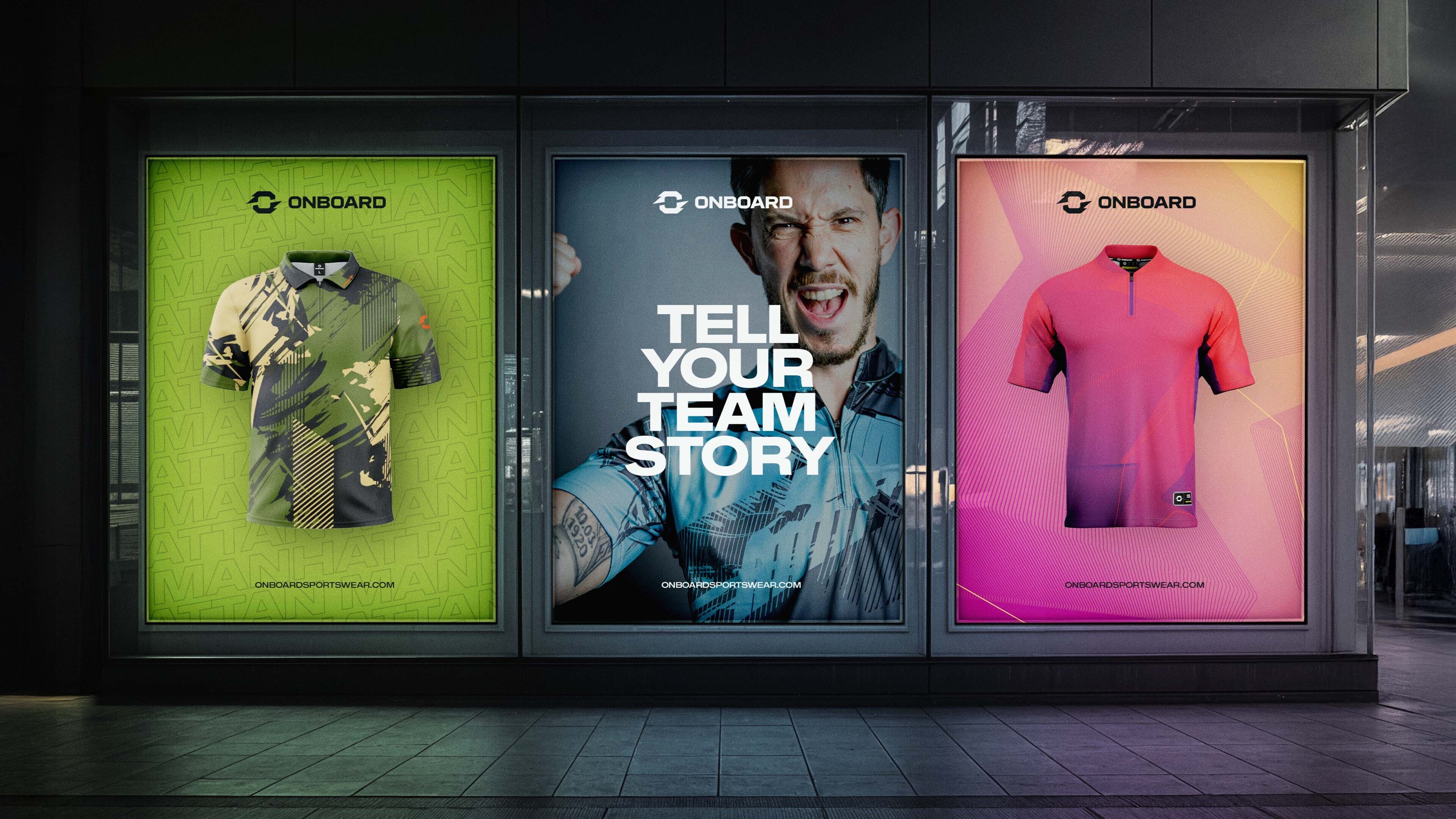 three onboard posters showing various products