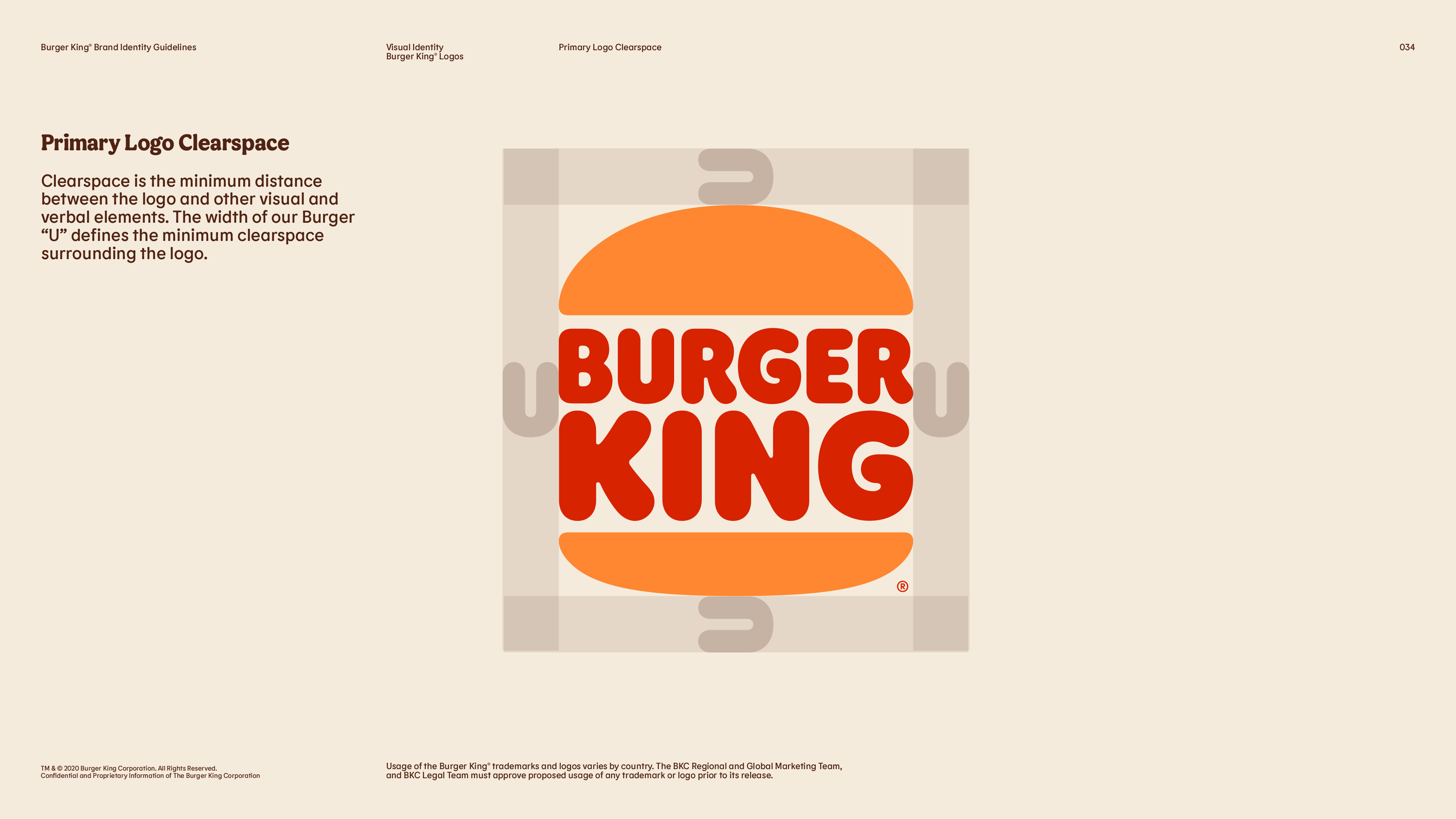 Page from Burger King Brand Guidelines showing the correct space that should be left around their logo