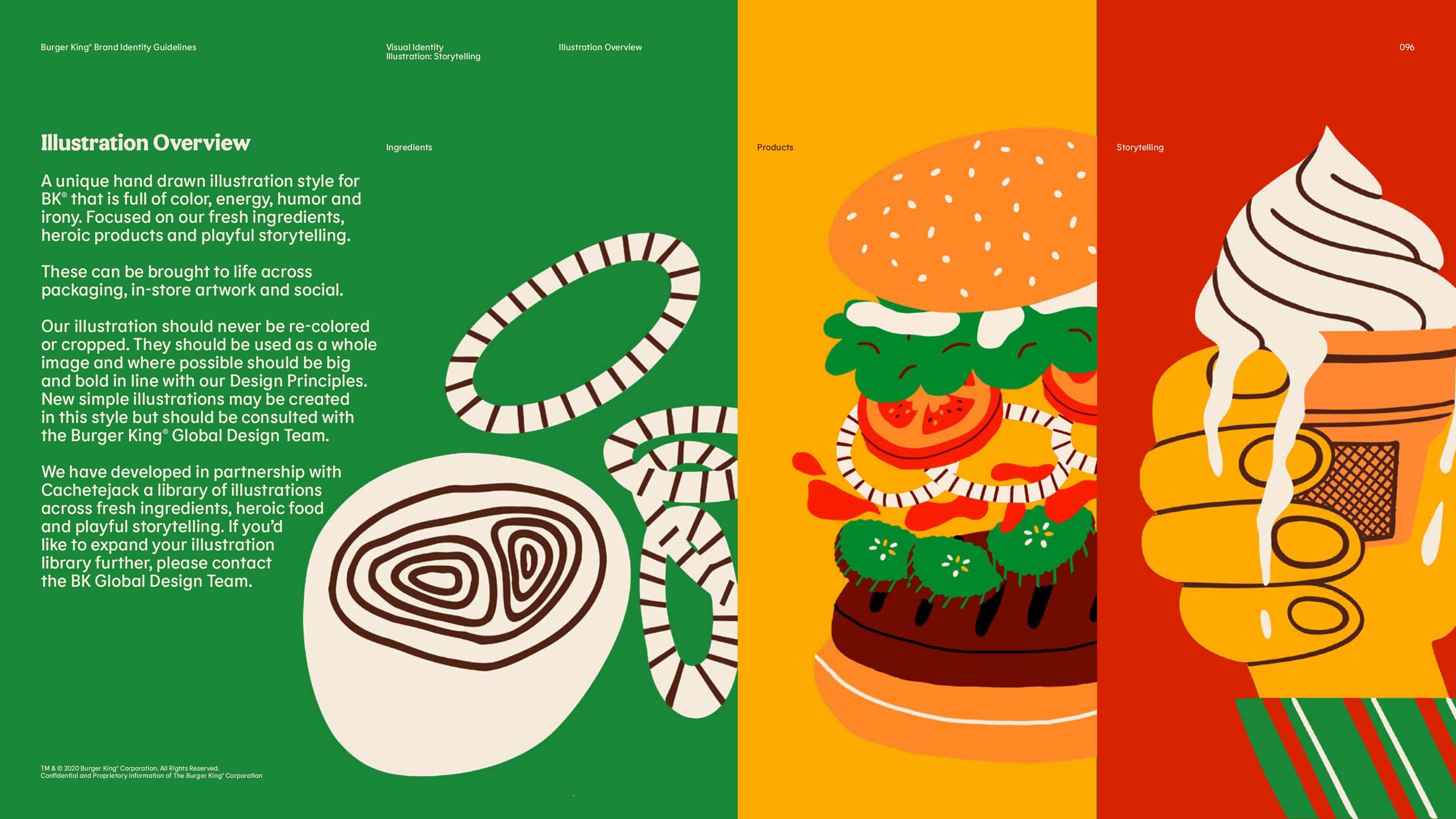 Page from Burger King Brand Guidelines showing an overview of their illustration styles