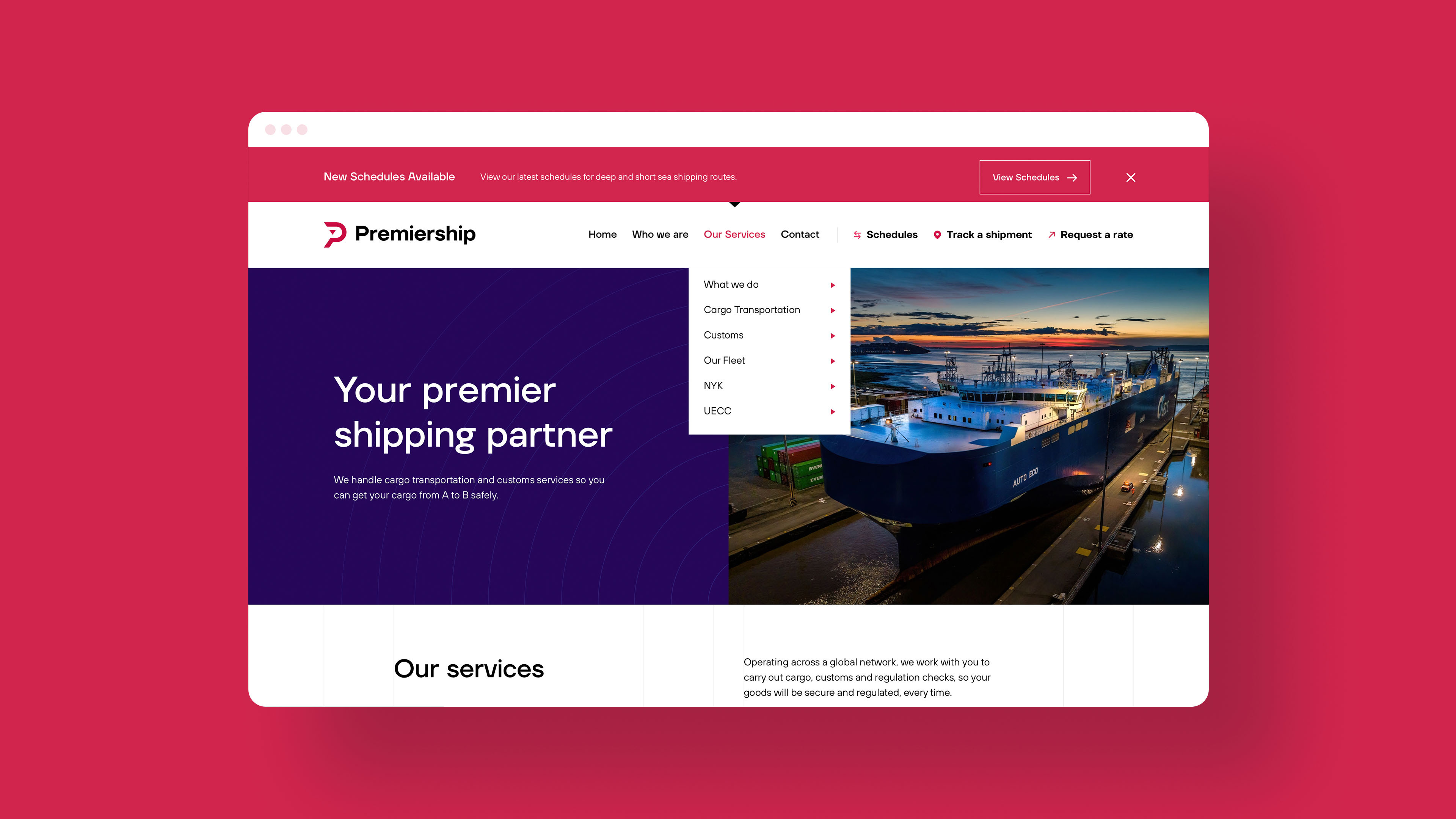 A screenshot of the Premiership website with the popup nav open