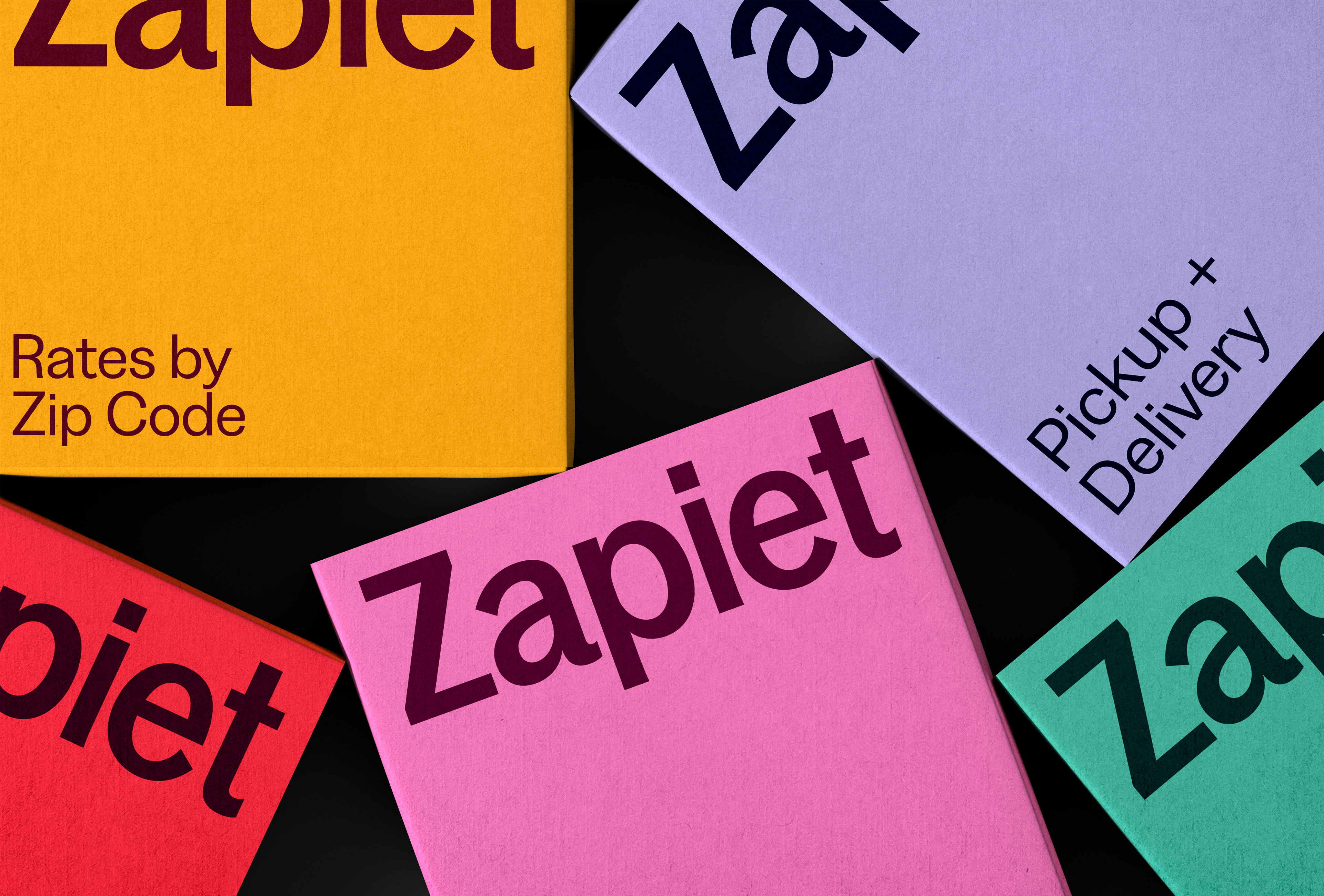 A group of boxes viewed from above in the different app colours