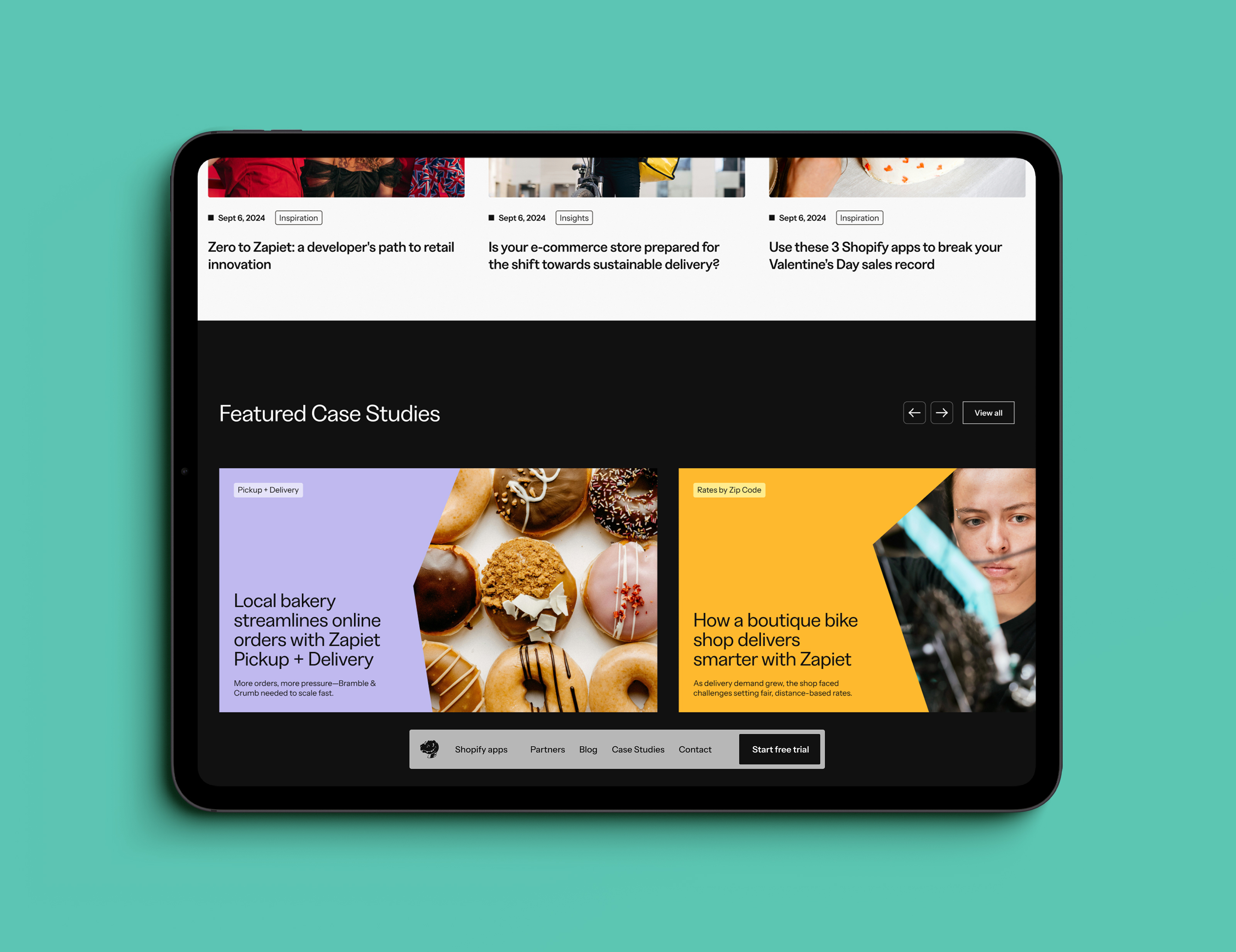 Website displayed on a tablet device