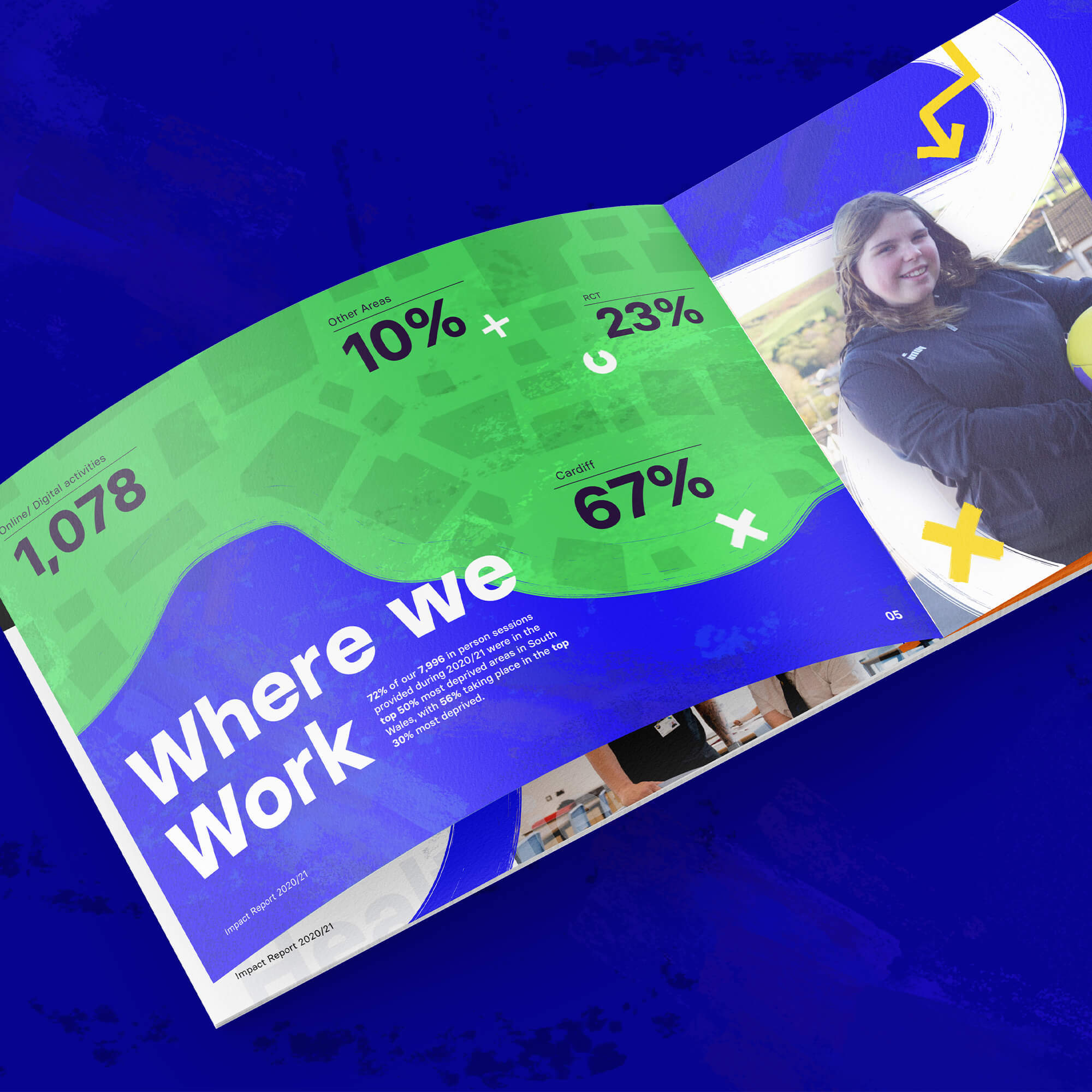 A two page spread from the ccfc foundation impact report showing a colourful map