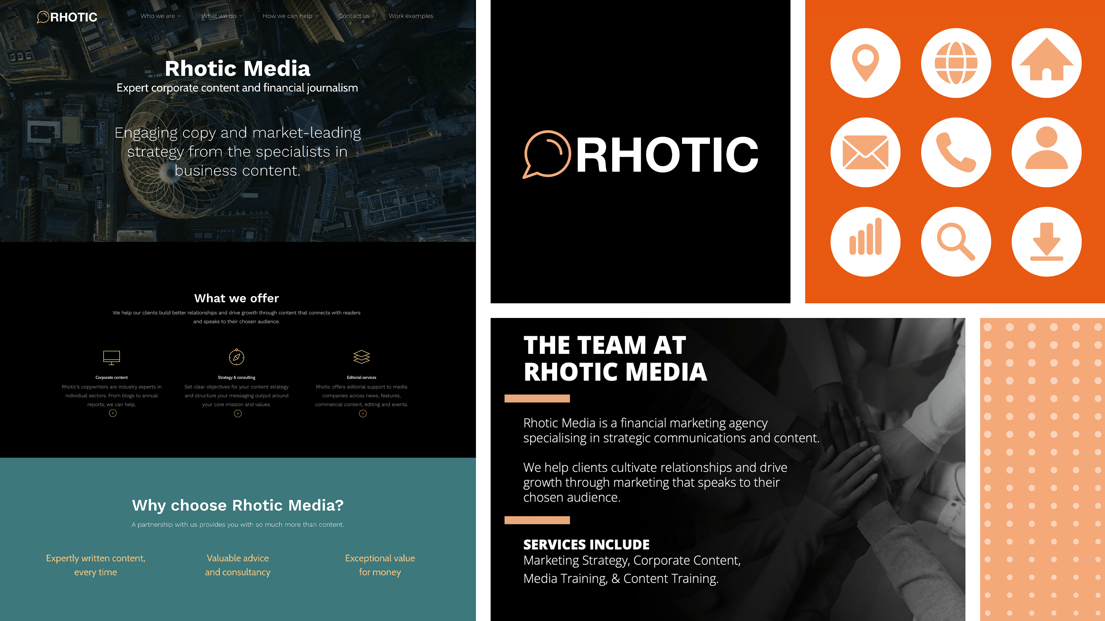 collage of old rhotic brand