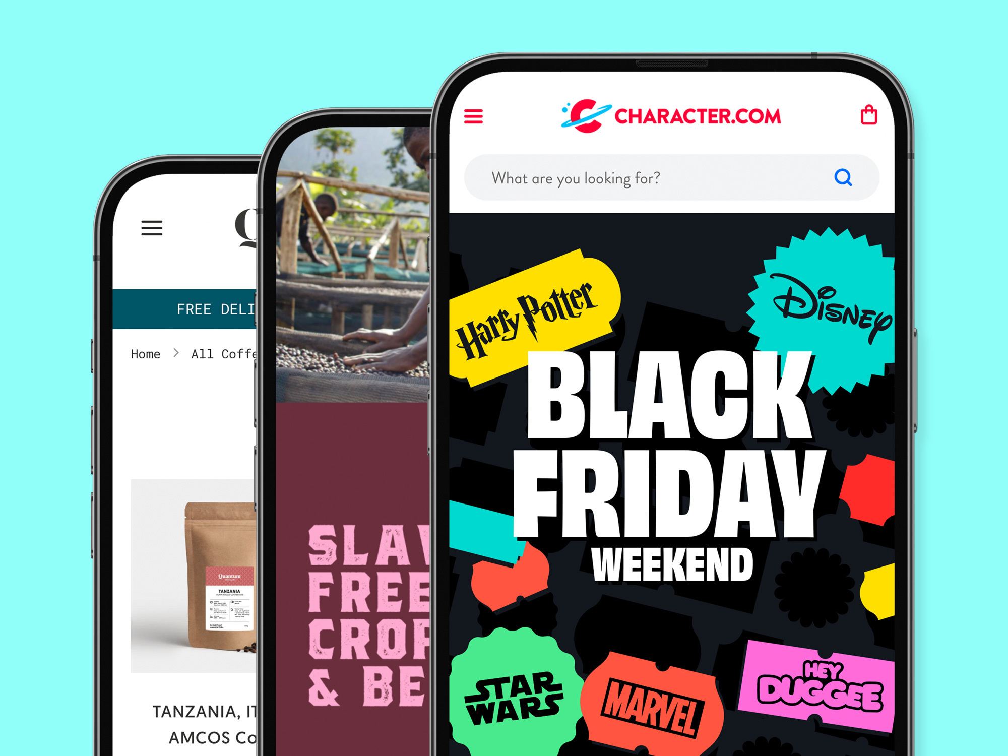 Examples of Shopify stores shown in mobile devices
