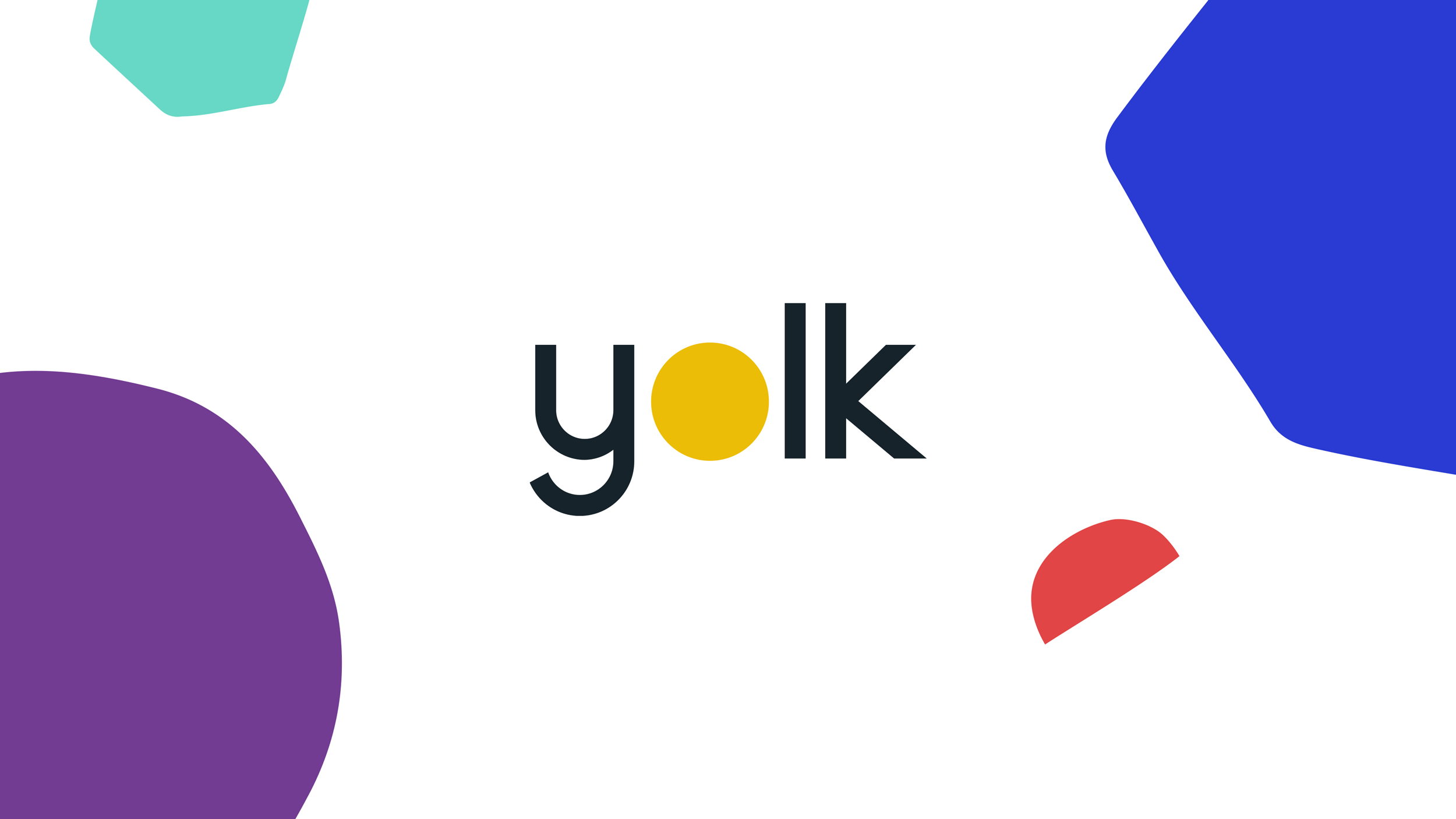 The Yolk logo, surrounded by shapes in different colours