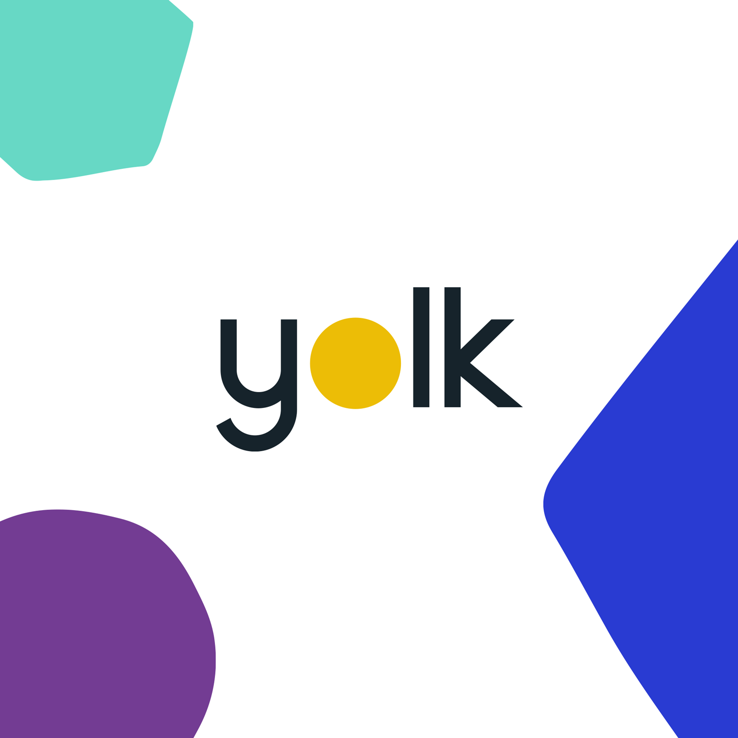 The Yolk logo, surrounded by shapes in different colours