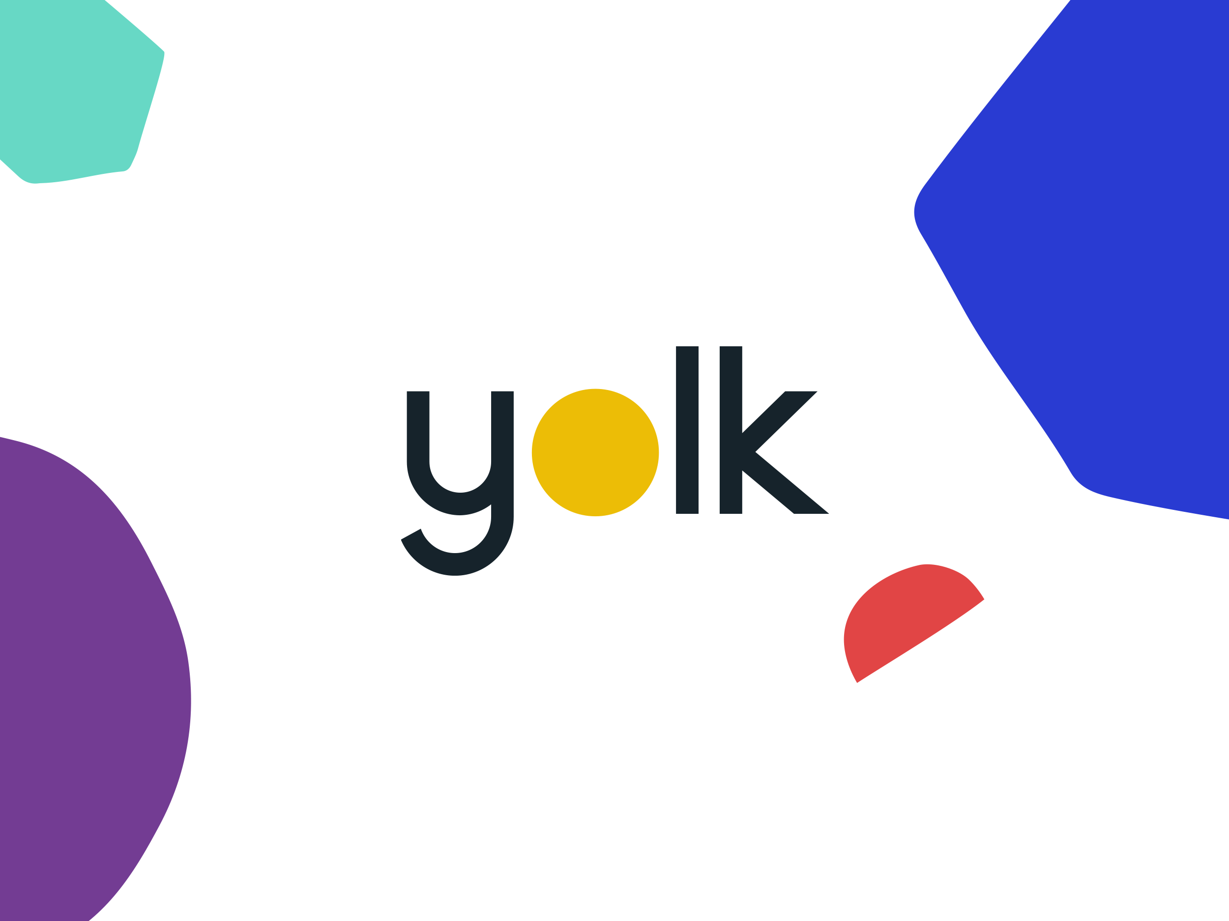 The Yolk logo, surrounded by shapes in different colours